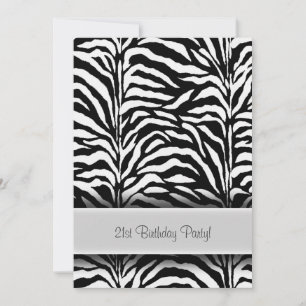 Invitation Fête d'anniversaire 21 ans Zèbre Noir et Blanc