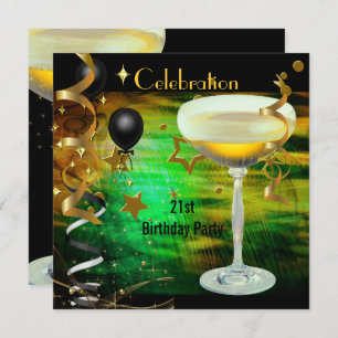 Invitation Fête d'anniversaire 21e Fête Champagne Vert