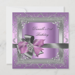 Invitation Fête d'anniversaire 21ème lilas rose gris argenté