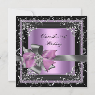 Invitation Fête d'anniversaire 21ème rose lilas argent noir