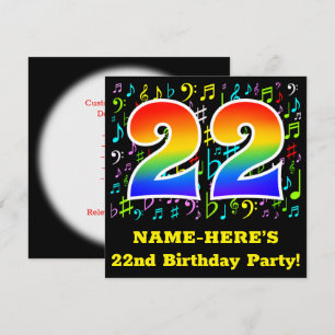 Invitation Fête d'anniversaire 22 ans : Symboles de musique a