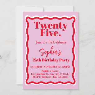 Invitation Fête d'anniversaire 25 ans Courbe en vague Rose Ro