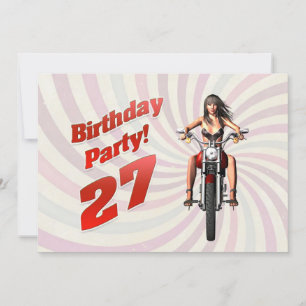Invitation fête d'anniversaire 27 ans avec une fille sur une 