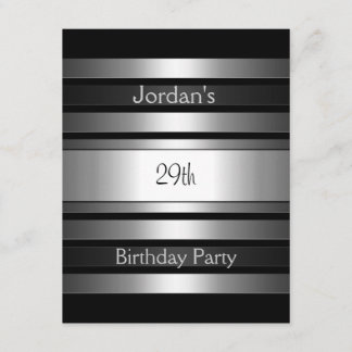 Invitation Fête d'anniversaire 29 ans Charcoal Silver Stripes