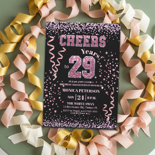Invitation Fête d'anniversaire 29 ans Strass Rose Pailletés