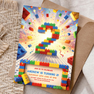 Invitation Fête d'anniversaire 2 ans Blocs de construction