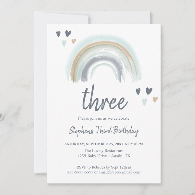 Invitation Fête d'anniversaire 2 ans Blue Boho Rainbow (Devant)