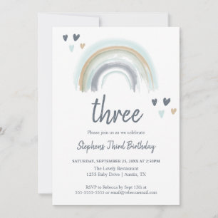 Invitation Fête d'anniversaire 2 ans Blue Boho Rainbow