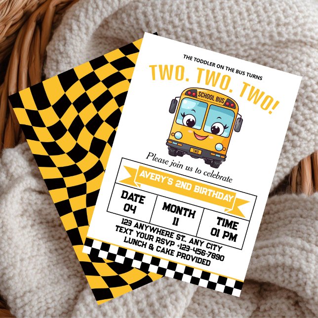 Invitation Fête d'anniversaire 2 ans Bus Scolaire Jaune (Créateur téléchargé)