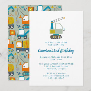 Invitation Fête d'anniversaire 2 ans Camion de construction P