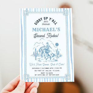 Invitation Fête d'anniversaire 2 ans Cowboy Bleu Vintage