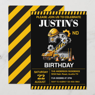Invitation Fête d'anniversaire 2 ans de Construction Mignonne