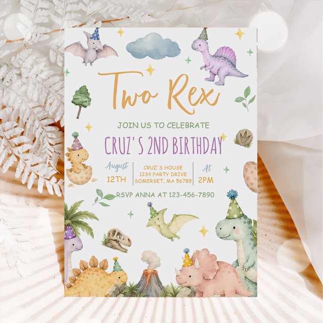 Invitation Fête d'anniversaire 2 ans de Dinosaur Two Rex  (Créateur téléchargé)