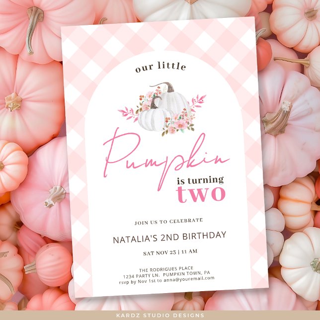Invitation Fête d'anniversaire 2 ans de notre petite citrouil (Invite shown in 5 x 7 inches, choose size, paper, and corner style.
)