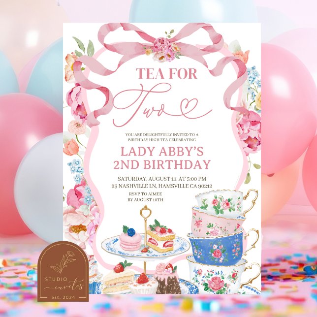 Invitation Fête d'anniversaire 2 ans Floral de printemps vict (Créateur téléchargé)