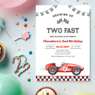Invitation Fête d'anniversaire 2 ans garçon voiture de course