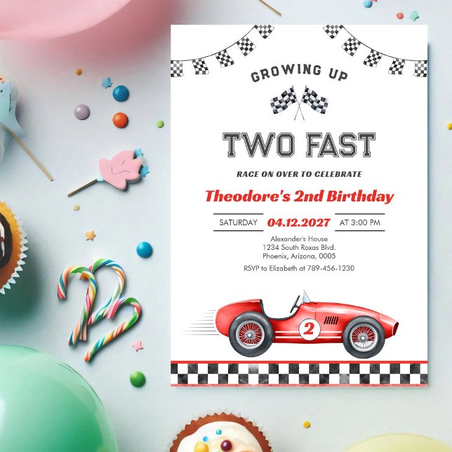 Invitation Fête d'anniversaire 2 ans garçon voiture de course (Créateur téléchargé)