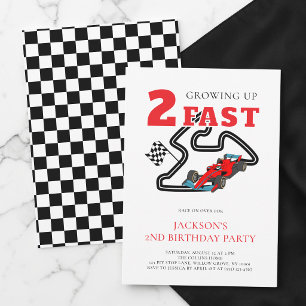Invitation Fête d'anniversaire 2 ans Garçon Voiture Rouge Gra