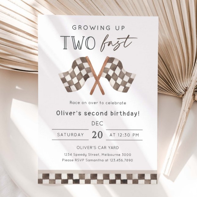 Invitation Fête d'anniversaire 2 ans Growing Up Two Fast Raci (Créateur téléchargé)