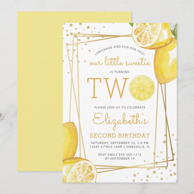 Invitation Fête d'anniversaire 2 ans Lemonade Citrus Aquarell (Devant / Derrière)