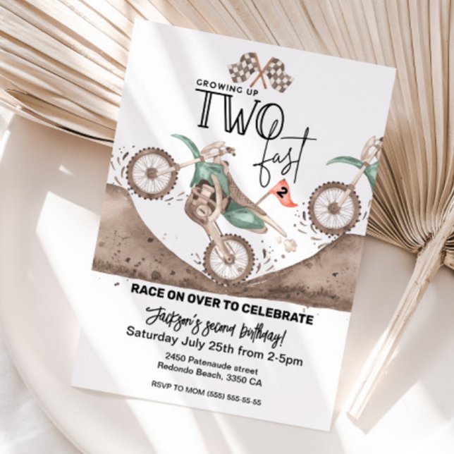 Invitation Fête d'anniversaire 2 ans moto cross TWO FAST (Dirt bike birthday invitaiton, Growing up Two fast, second birthday invite, 2nd birthday)