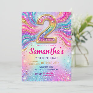 Invitation Fête d'anniversaire 2 ans Paillettes Étincelle Arc