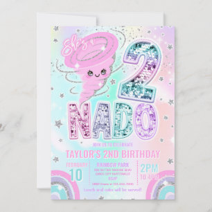 Invitation Fête d'anniversaire 2 ans Two Nado Rainbow Glitter