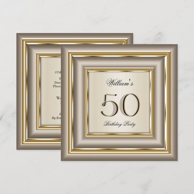 Invitation Fête d'anniversaire 2 Café Beige Crème Or Argent (Devant / Derrière)