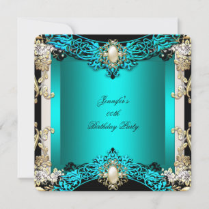 Invitation Fête d'anniversaire 2 perle noire crème sarcelle é