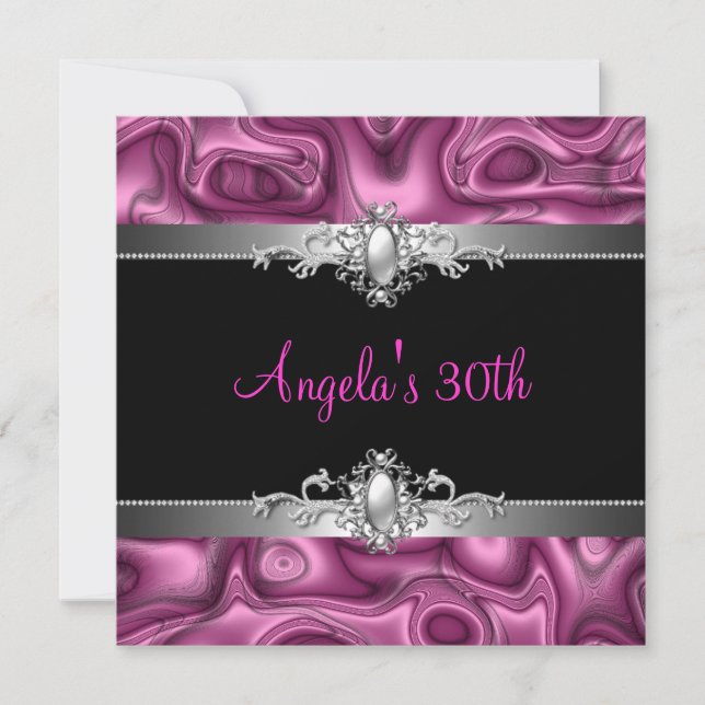 Invitation Fête d'anniversaire 30 ans Abstrait Rose Argent No (Devant)