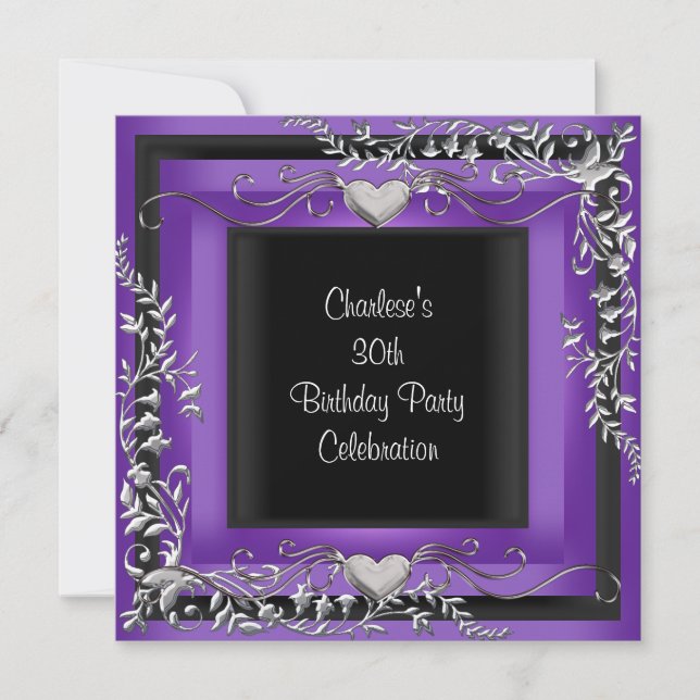 Invitation Fête d'anniversaire 30 ans Argent Violet (Devant)