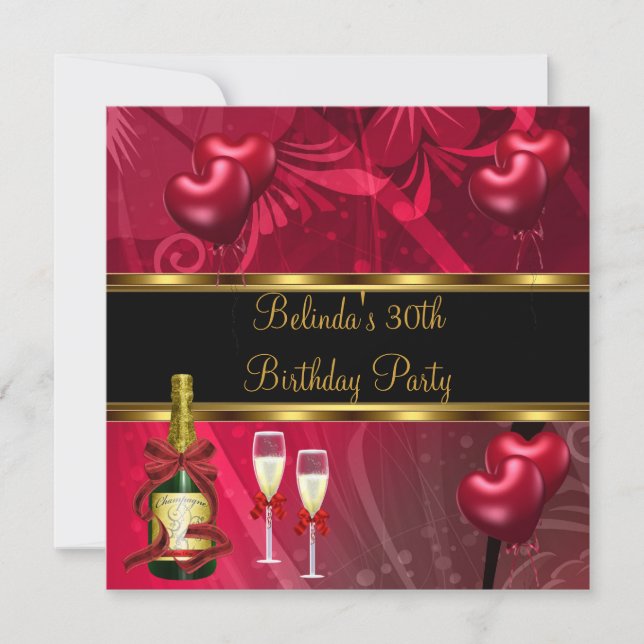 Invitation Fête d'anniversaire 30 ans Ballons Noir (Devant)