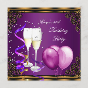 Invitation Fête d'anniversaire 30 ans Ballons Violet Prune Or