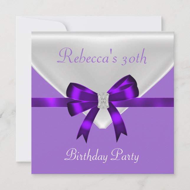 Invitation Fête d'anniversaire 30 ans Bijou Arc Blanc Violet  (Devant)