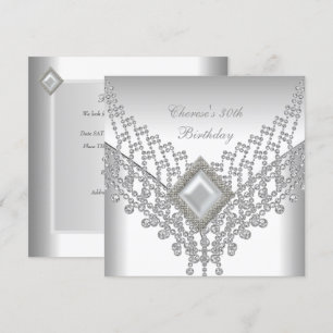 Invitation Fête d'anniversaire 30 ans Bijou Diamant Perle Bla