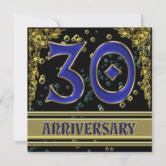 Invitation Fête d'anniversaire 30 ans Black and Gold (Devant)
