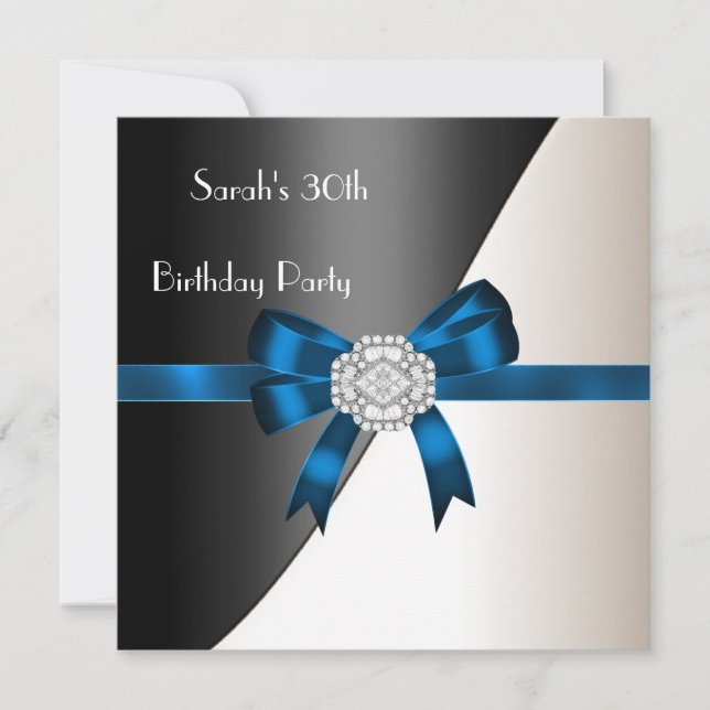 Invitation Fête d'anniversaire 30 ans Bleu Blanc Noir Diamant (Devant)