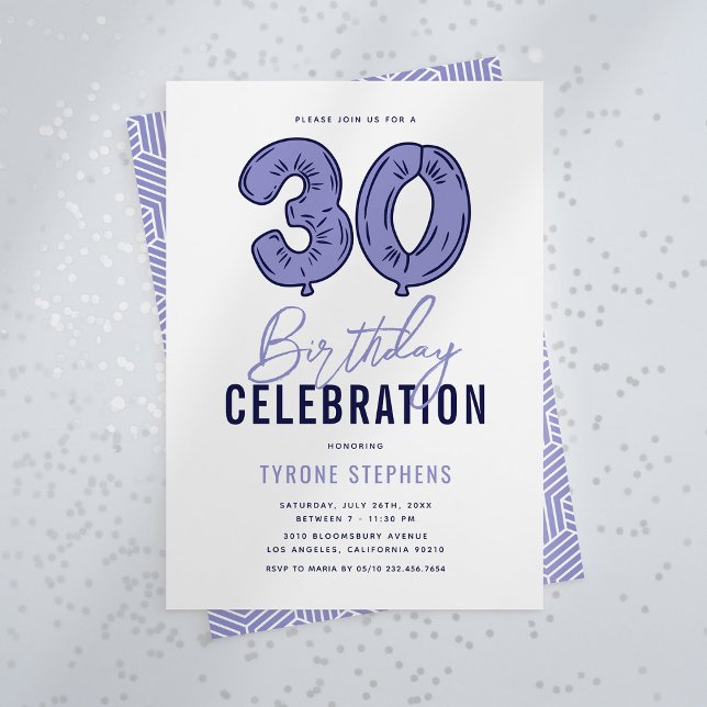 Invitation Fête d'anniversaire 30 ans bleu moderne (Créateur téléchargé)