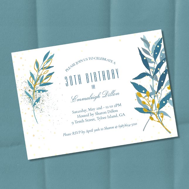 Invitation Fête d'anniversaire 30 ans Blue Gold Glitter (Créateur téléchargé)