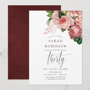 Invitation Fête d'anniversaire 30 ans Blush et Bourgogne Vint
