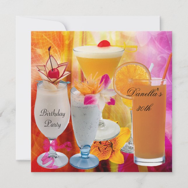 Invitation Fête d'anniversaire 30 ans Boissons tropicales Coc (Devant)
