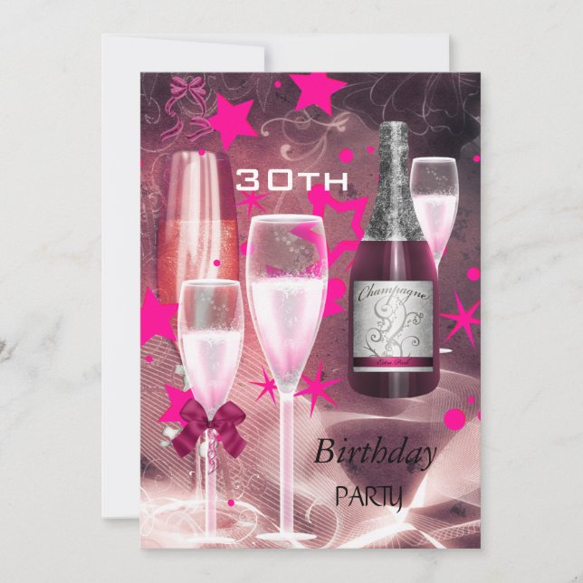 Invitation Fête d'anniversaire 30 ans Champagne Rose 30 (Devant)