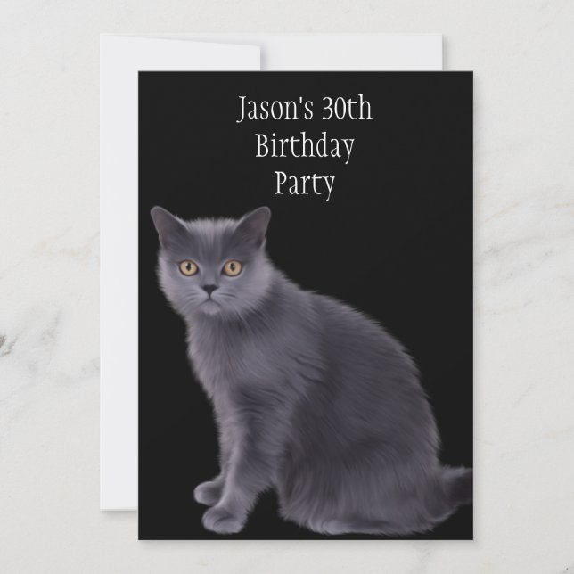 Invitation Fête d'anniversaire 30 ans Chat Gris (Devant)