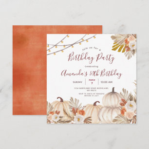 Invitation Fête d'anniversaire 30 ans citrouille Bohème herbe