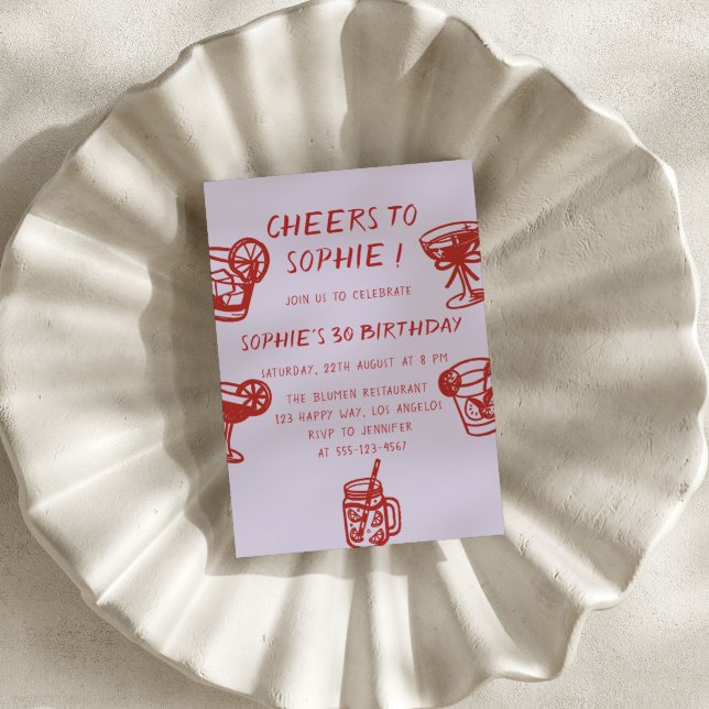 Invitation Fête d'anniversaire 30 ans Cocktail Violet & Rouge (Créateur téléchargé)