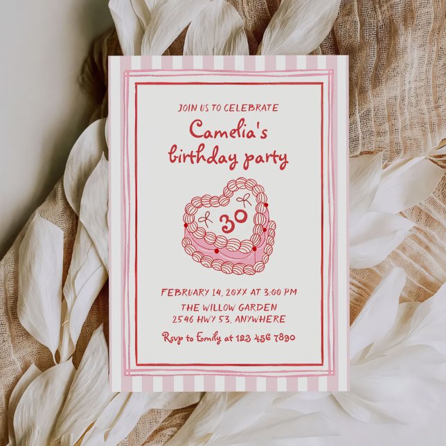 Invitation Fête d'anniversaire 30 ans de fille dessinée à la  (Créateur téléchargé)
