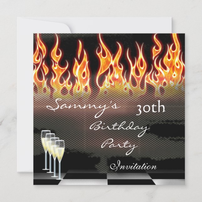 Invitation fête d'anniversaire 30 ans Élégant Feu  (Devant)