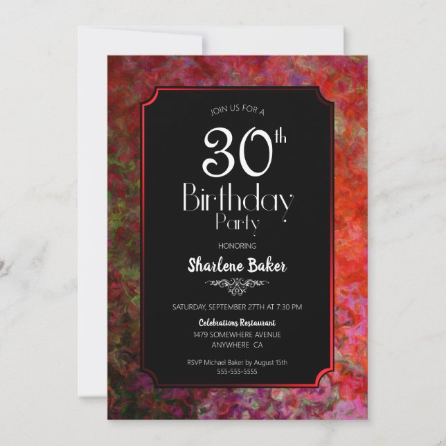 Invitation Fête d'anniversaire 30 ans élégante avec bordure r (Devant)