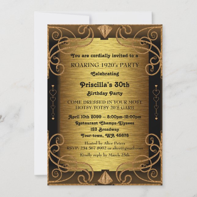Invitation Fête d'anniversaire 30 ans, femme, style Gatsby, A (Devant)