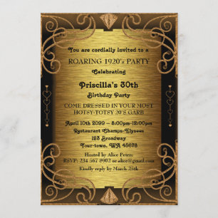 Invitation Fête d'anniversaire 30 ans, femme, style Gatsby, A